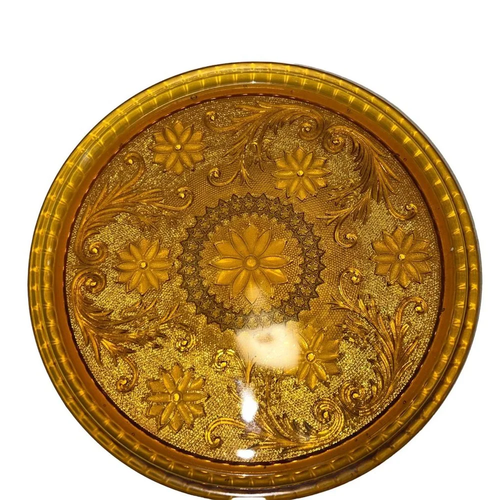 Vintage 9 Pc Decanter Set W/ Tray Indiana Glass Amber Tiara Sandwich Pattern